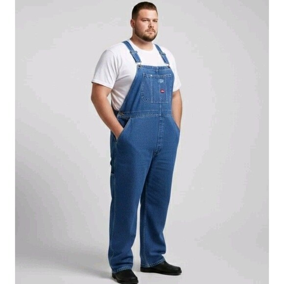 Hisea Mens Vintage Overall Bibs Blue Jeans 52x30 Workwear Comfort 100% Cotton - Picture 1 of 16